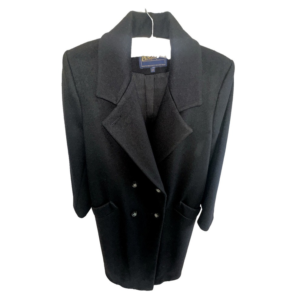 90s VTG Pendleton Size 10P‎ 100% Virgin Wool Black Double Breasted Long USA MINT